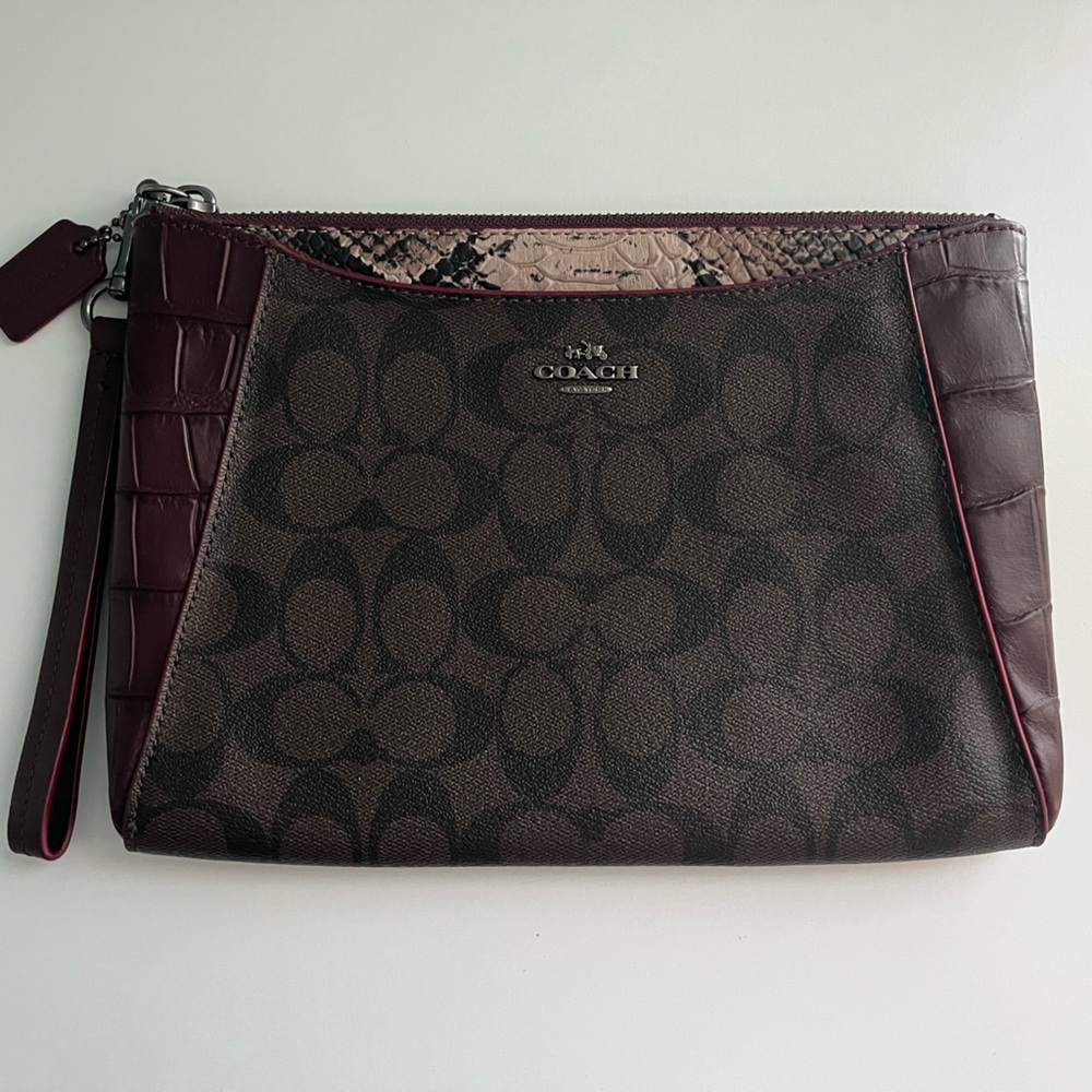 Coach Brown & Burgundy Signature Wristlet Clutch
